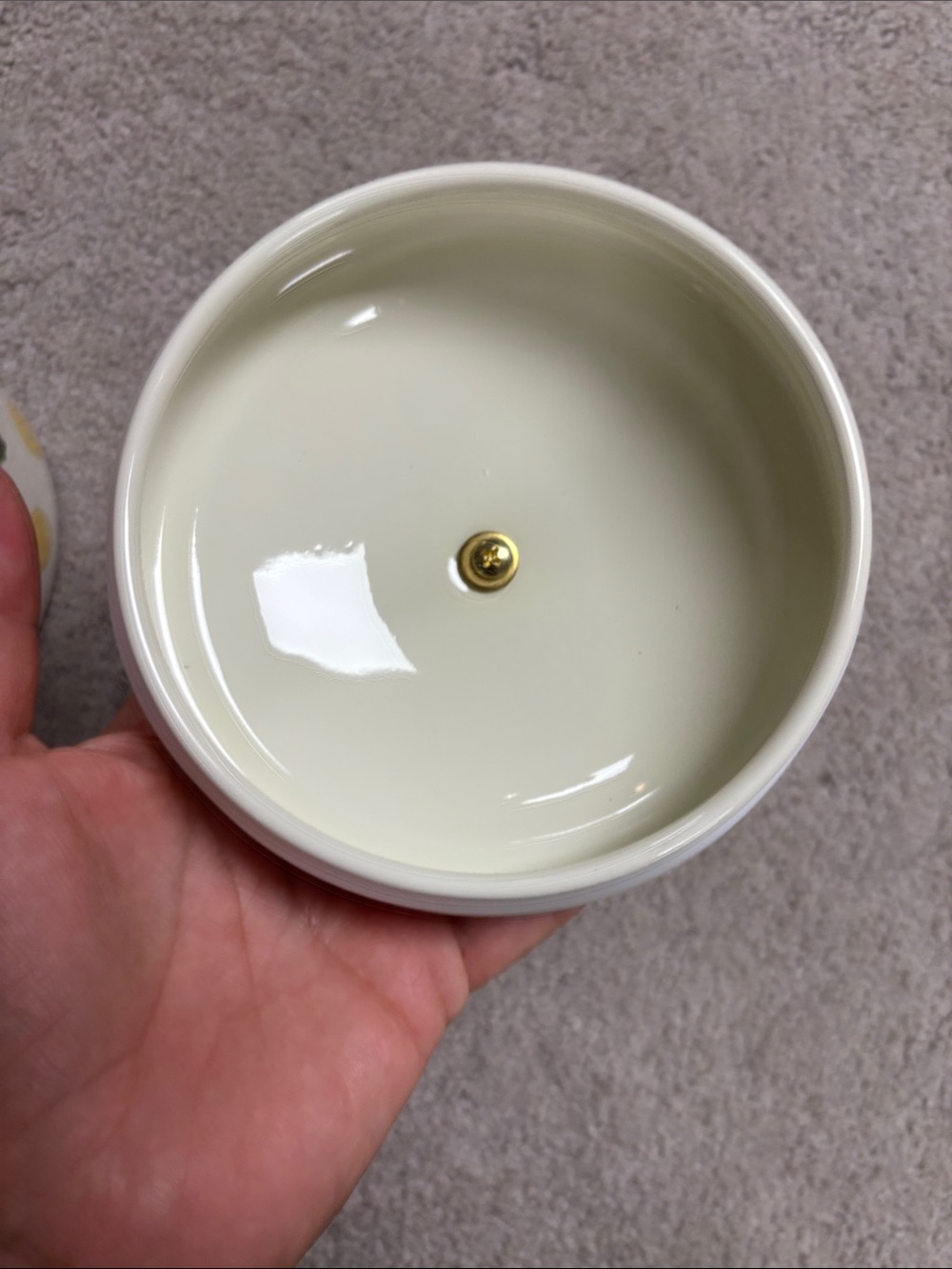 MacKenzie-Childs Yellow Polka Dot & Blue Floral Canister with Gold Label - Picture 7 of 11